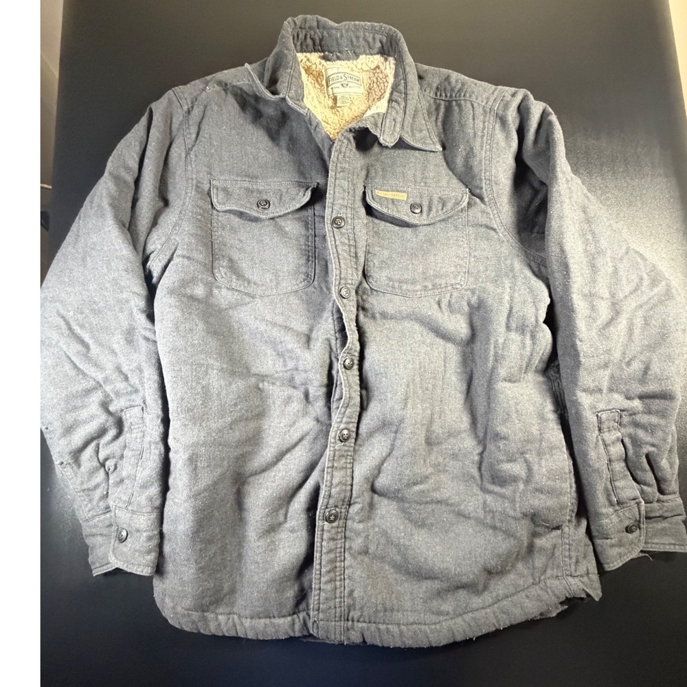 Field & Stream Mens Sherpa Lined Flannel Shirt Jacket Gray Medium SAFJKO 425 K15